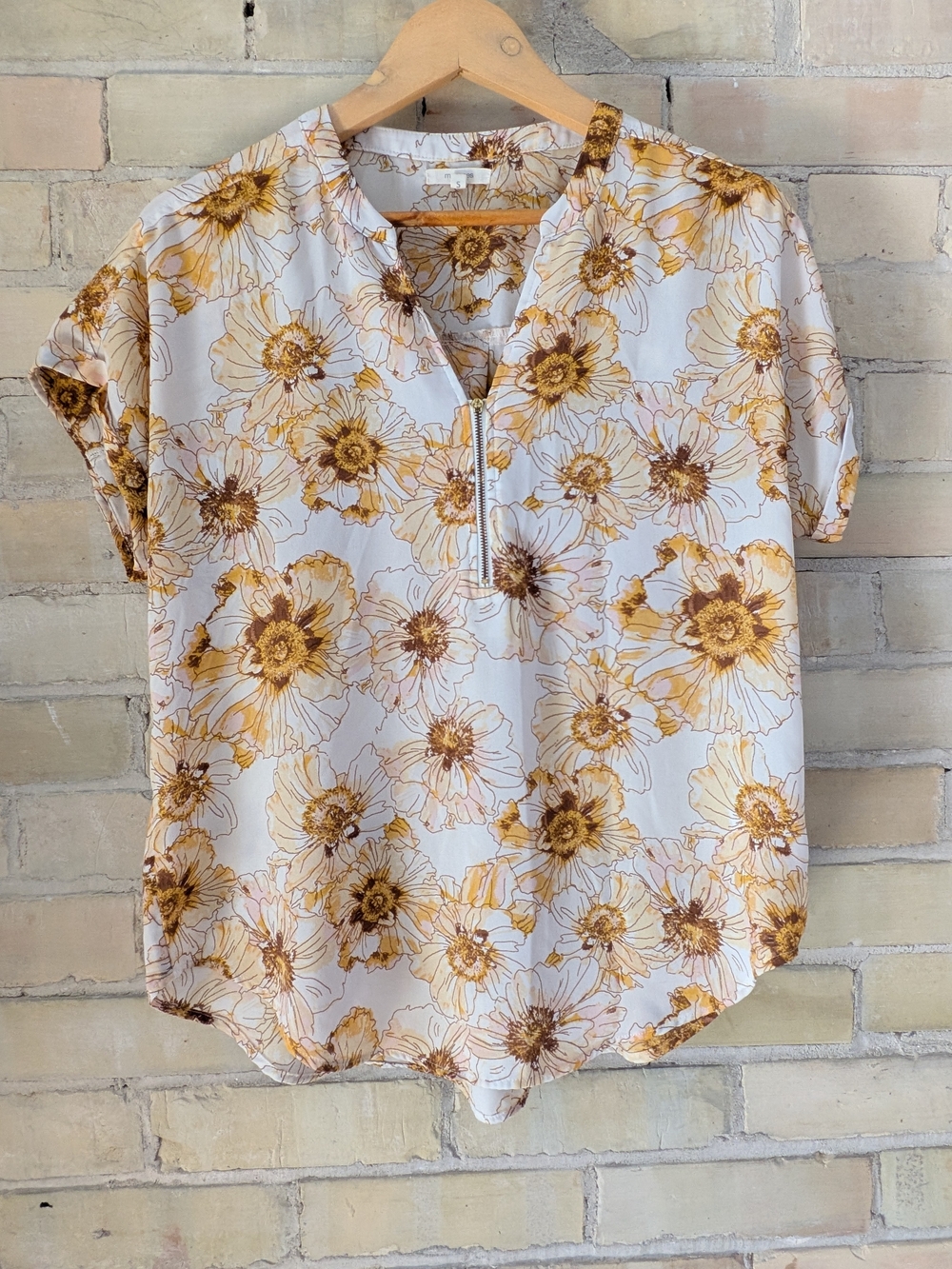 Maurices White Blouse with Yellow Floral Print